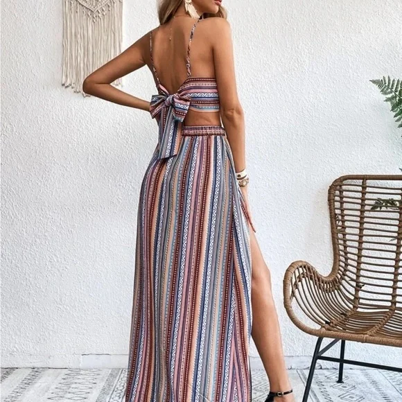 SHEIN Multicolor Striped Wrap Bikini Coverup Skirt - Picture 5 of 6